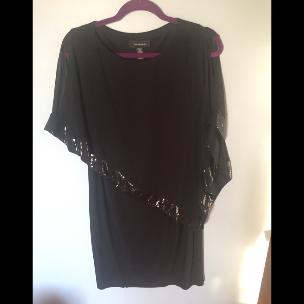 Black chiffon and sequins mini dress